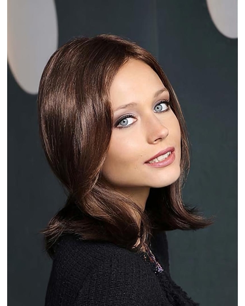 Brown Straight Shoulder Length Without Bangs Lace Front Synthetic  Women Wigs