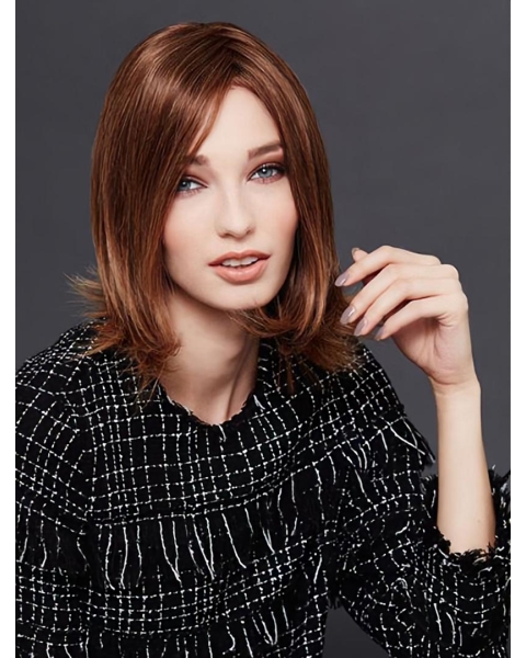 Auburn Shoulder Length Straight Without Bangs Monofilament Human Hair Bobs Wigs