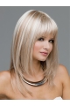 Blonde Shoulder Length Straight  With Bangs Mono  Top Quality Synthetic Women Wigs