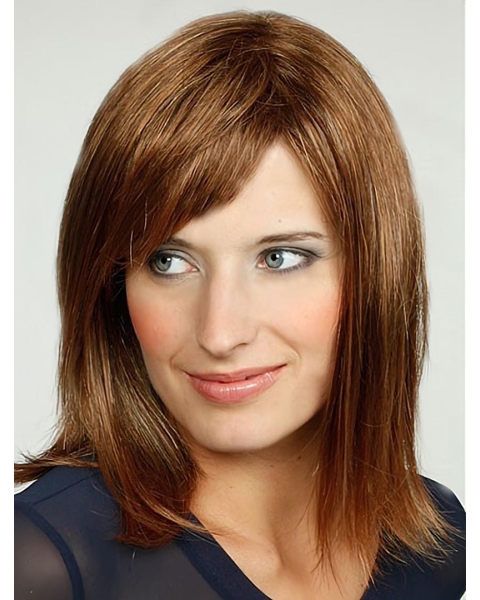 Blonde With Bangs Synthetic 14" Straight Medium Length Wigs For Women