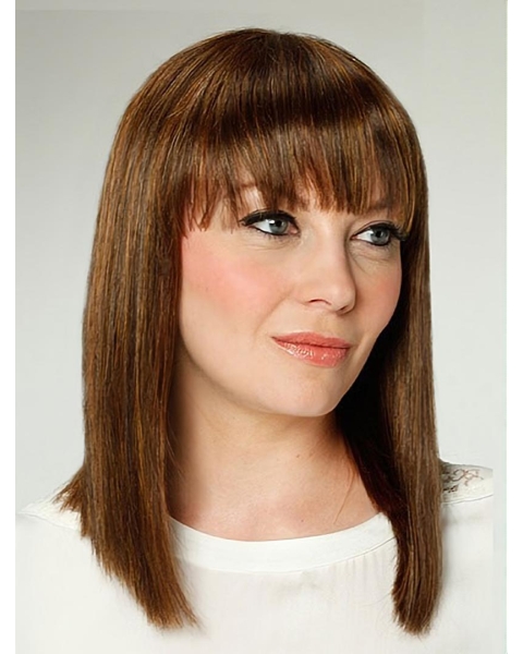 14" Brown Shoulder Length With Bangs Straight Best Synthetic Wigs