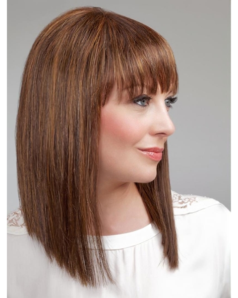 14" Brown Shoulder Length With Bangs Straight Best Synthetic Wigs