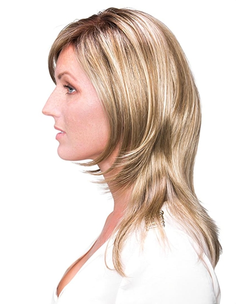 Blonde Straight Shoulder Length With Bangs Hand-Tide Synthetic Women Wigs