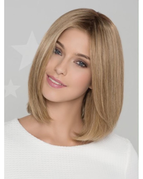 Blonde Straight Shoulder Length Monofilament   Human Hair Bobs Women  Wigs