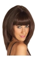 14" Brown Shoulder Length Straight With Bangs Lace Front Synthetic Women  Wigs