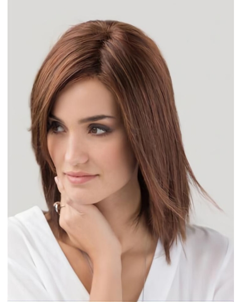 Auburn Straight Shoulder length Without Bangs Monofilament Synthetic  Women Wigs