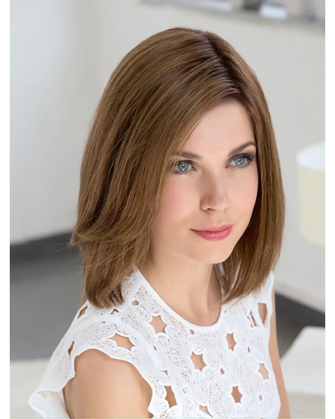  Shoulder Length New Brown Straight Hand-Tied Human Hair Women Bob Wigs