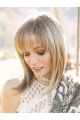 Blonde Straight With Bangs Shoulder Length Amazing Monofilament Synthetic Women Wigs