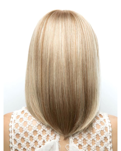 Blonde Straight With Bangs Shoulder Length Amazing Monofilament Synthetic Women Wigs