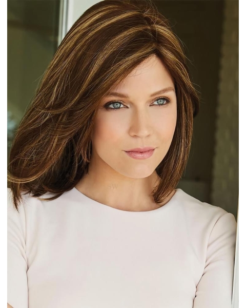 Brown Straight Without Bangs Shoulder Length  Monofilament Synthetic Women Wigs