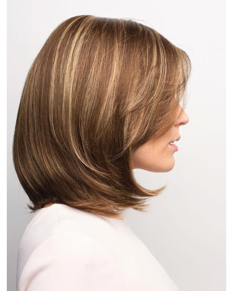 Brown Straight Without Bangs Shoulder Length  Monofilament Synthetic Women Wigs