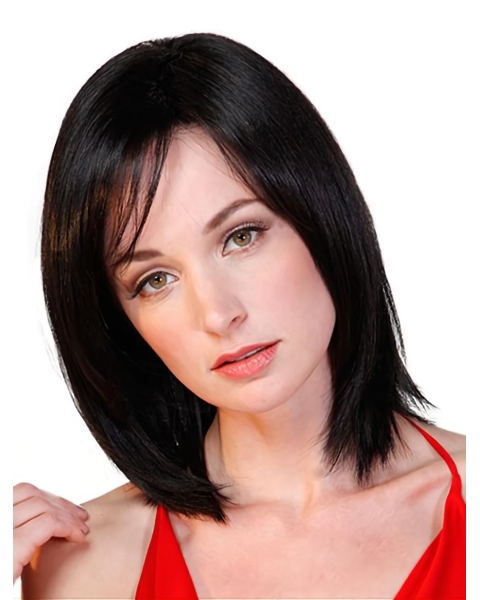  Black Straight Shoulder Length Monofilament Women Bobs Wigs For Cancer