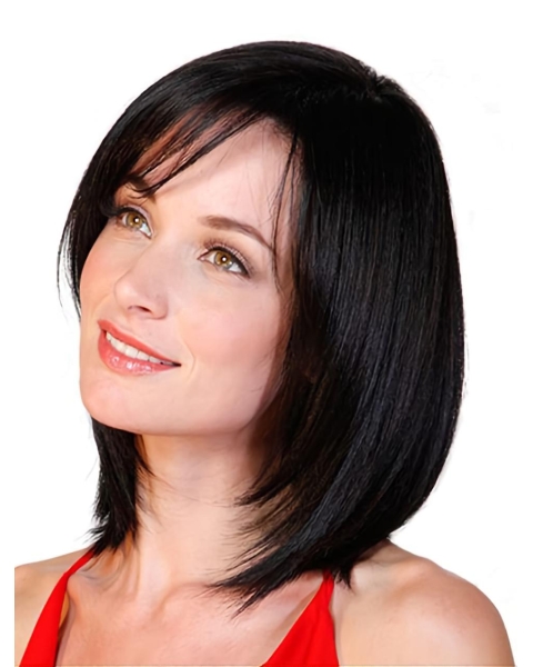  Black Straight Shoulder Length Monofilament Women Bobs Wigs For Cancer