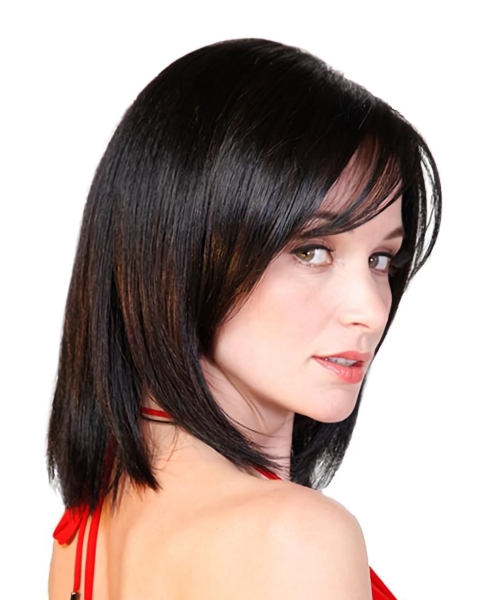  Black Straight Shoulder Length Monofilament Women Bobs Wigs For Cancer