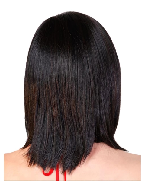  Black Straight Shoulder Length Monofilament Women Bobs Wigs For Cancer