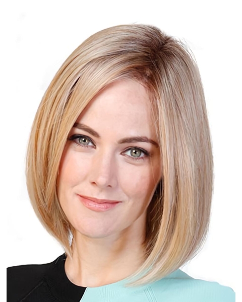 Blonde Straight Shoulder Length Monofilament Synthetic Women Bobs Cancer Patient Wigs