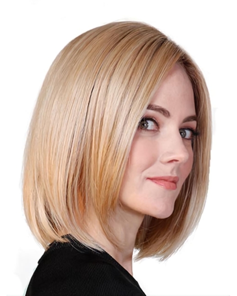 Blonde Straight Shoulder Length Monofilament Synthetic Women Bobs Cancer Patient Wigs