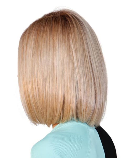 Blonde Straight Shoulder Length Monofilament Synthetic Women Bobs Cancer Patient Wigs