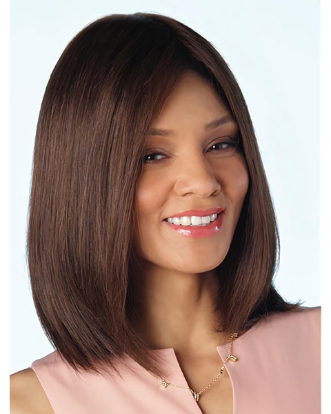 Brown Shoulder Length Srtraight Without Bangs Lace Front Human Hair Women Wigs