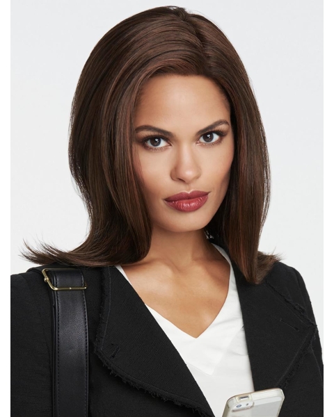 Stylish Brown Straight Shoulder Length Lace Synthetic Women Wigs 