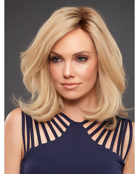 Blonde Straight Shoulder Length Monofilament Human  Hair Women Wigs