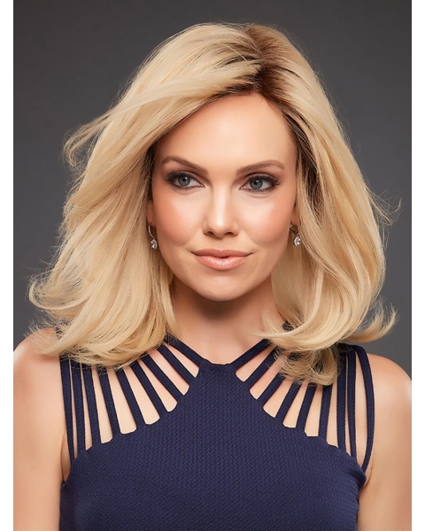 Blonde Straight Shoulder Length Monofilament Human  Hair Women Wigs