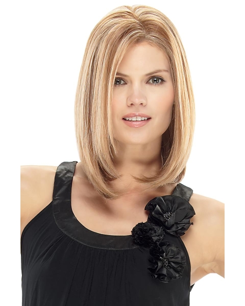 Style Blonde Straight Shoulder Length Lace Front Human Hair Women Wigs