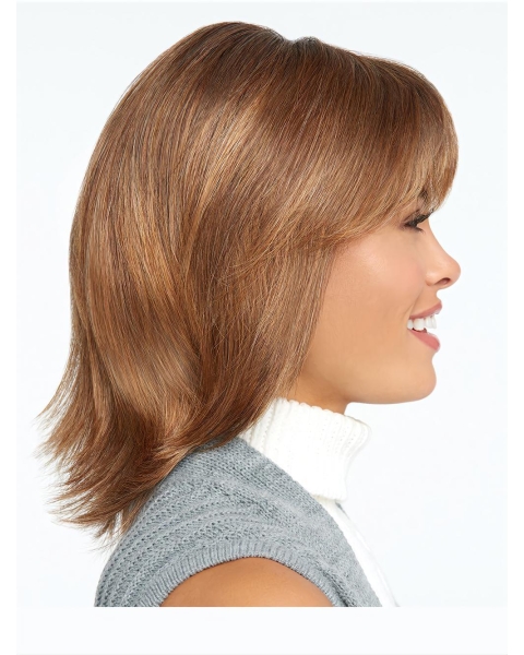 Shoulder Length Straight With Bangs 100% Hand-Tied Synthetic Women Wig