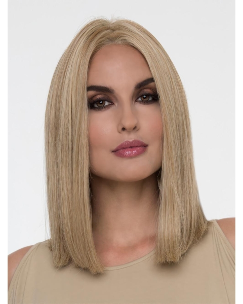 Blonde Straight Shoulder Length Without Bangs  Monofilament Synthetic Women Wig 