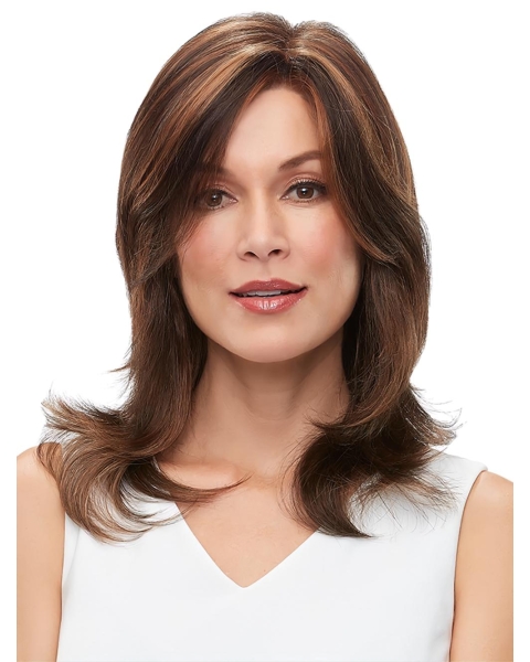  Auburn Straight Shoulder Length Layered  Monofilament Human Hair Women Wig