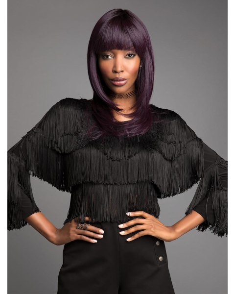 Purple Straight Shoulder Length With Bangs Capless Synthetic Women Wigs