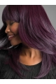 Purple Straight Shoulder Length With Bangs Capless Synthetic Women Wigs