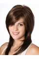 Straight  Brown Layered Shoulder Length Lace Front Human Hair Women Wigs