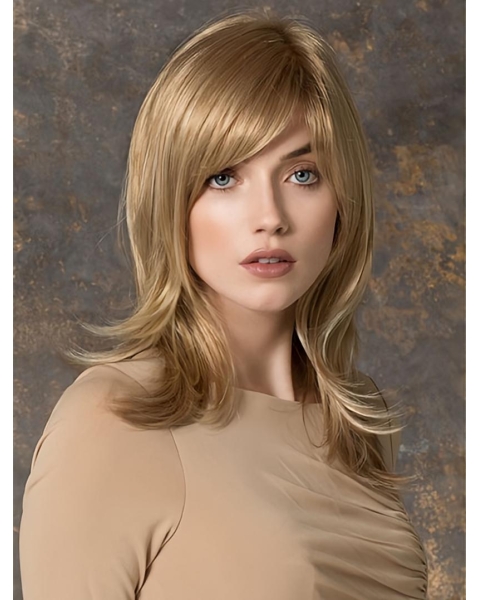 Traditional Straight Medium With Bangs Monofilament Synthetic Women Wigs