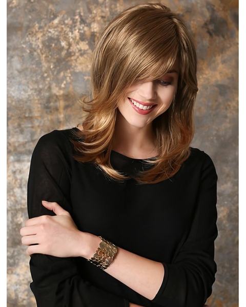 Traditional Straight Medium With Bangs Monofilament Synthetic Women Wigs