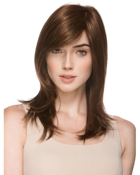 Traditional Straight Medium With Bangs Monofilament Synthetic Women Wigs