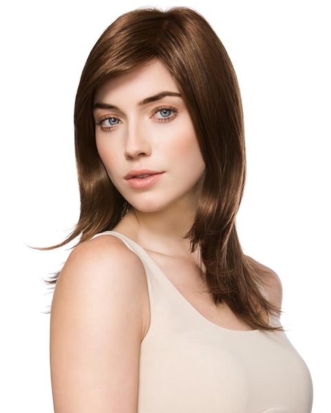 Traditional Straight Medium With Bangs Monofilament Synthetic Women Wigs