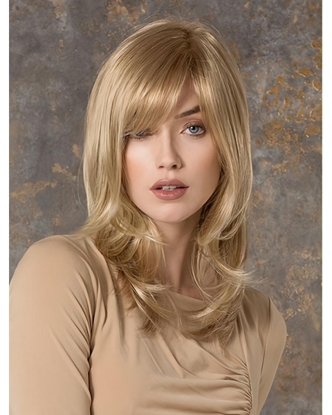 Traditional Straight Medium With Bangs Monofilament Synthetic Women Wigs