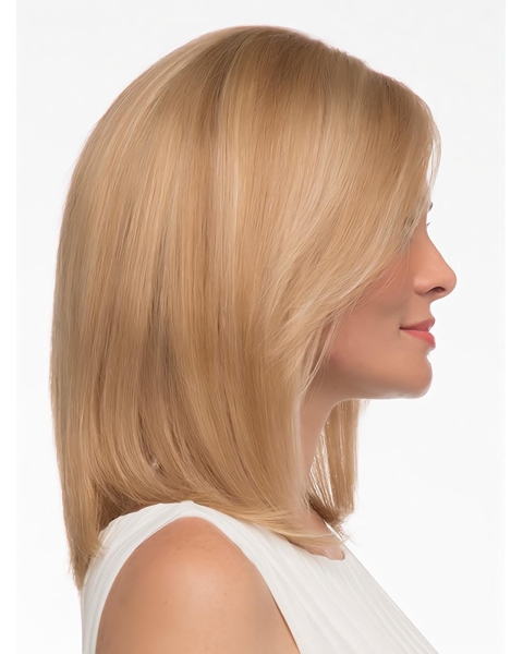 Blonde Straight Shoulder Length Without Bangs Monofilament Human Hair Women Wigs