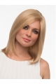 Blonde Straight Shoulder Length Without Bangs Monofilament Human Hair Women Wigs