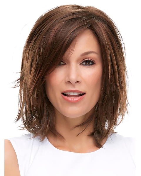 Exquisite Straight Shoulder Length Layered Lace Front Synthetic Women Wigs