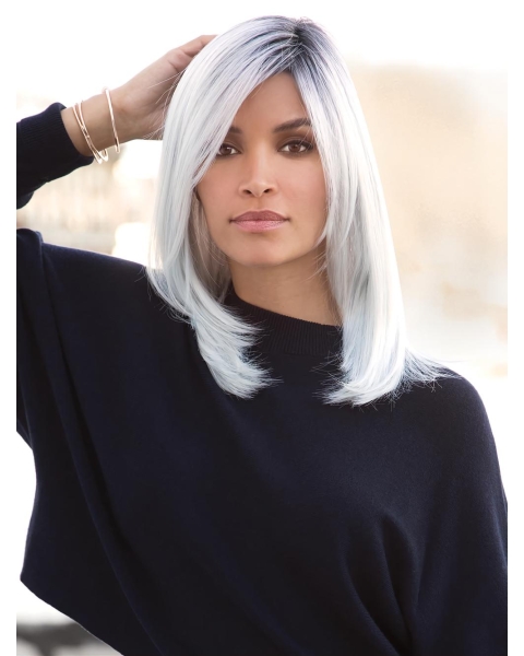 White Straight Shoulder Length 100% Hand tied Synthetic Women Wigs  