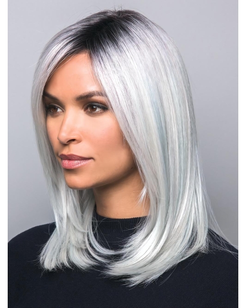 White Straight Shoulder Length 100% Hand tied Synthetic Women Wigs  