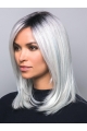 White Straight Shoulder Length 100% Hand tied Synthetic Women Wigs  