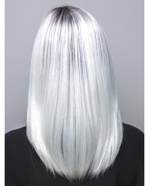 White Straight Shoulder Length 100% Hand tied Synthetic Women Wigs  