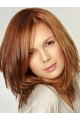 Fashionable Auburn Straight Shoulder Length Lace Front Human Hair Women Celebrity Wigs