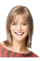 Mature Blonde Straight Shoulder Length  With Bangs Capless Human Hair Women Wigs