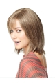 Mature Blonde Straight Shoulder Length  With Bangs Capless Human Hair Women Wigs