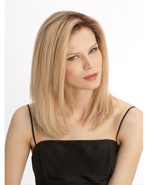 Popular Blonde Straight Shoulder Length Lace Front Human Hair Women Wigs