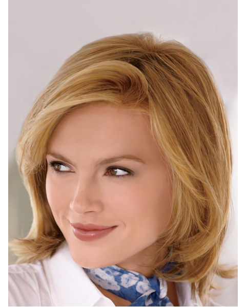 Blonde Medium Straight Hand-Tied Synthetic Easeful Women Wigs